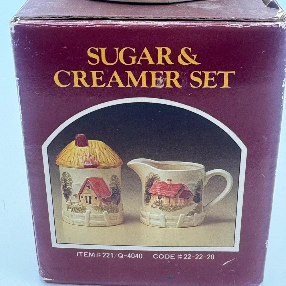 Country Scenery Sugar Creamer Set Marutake Earthenware Japan Vintage Cottagecore